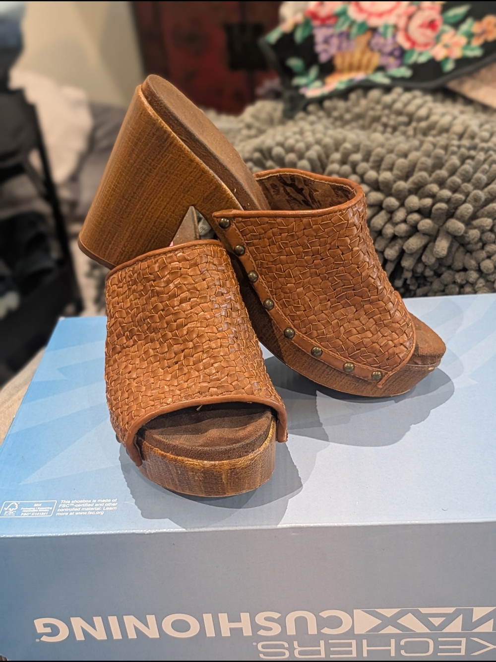 Altoria Raffia Woven Leather Platform Mule - Brown Sz 7